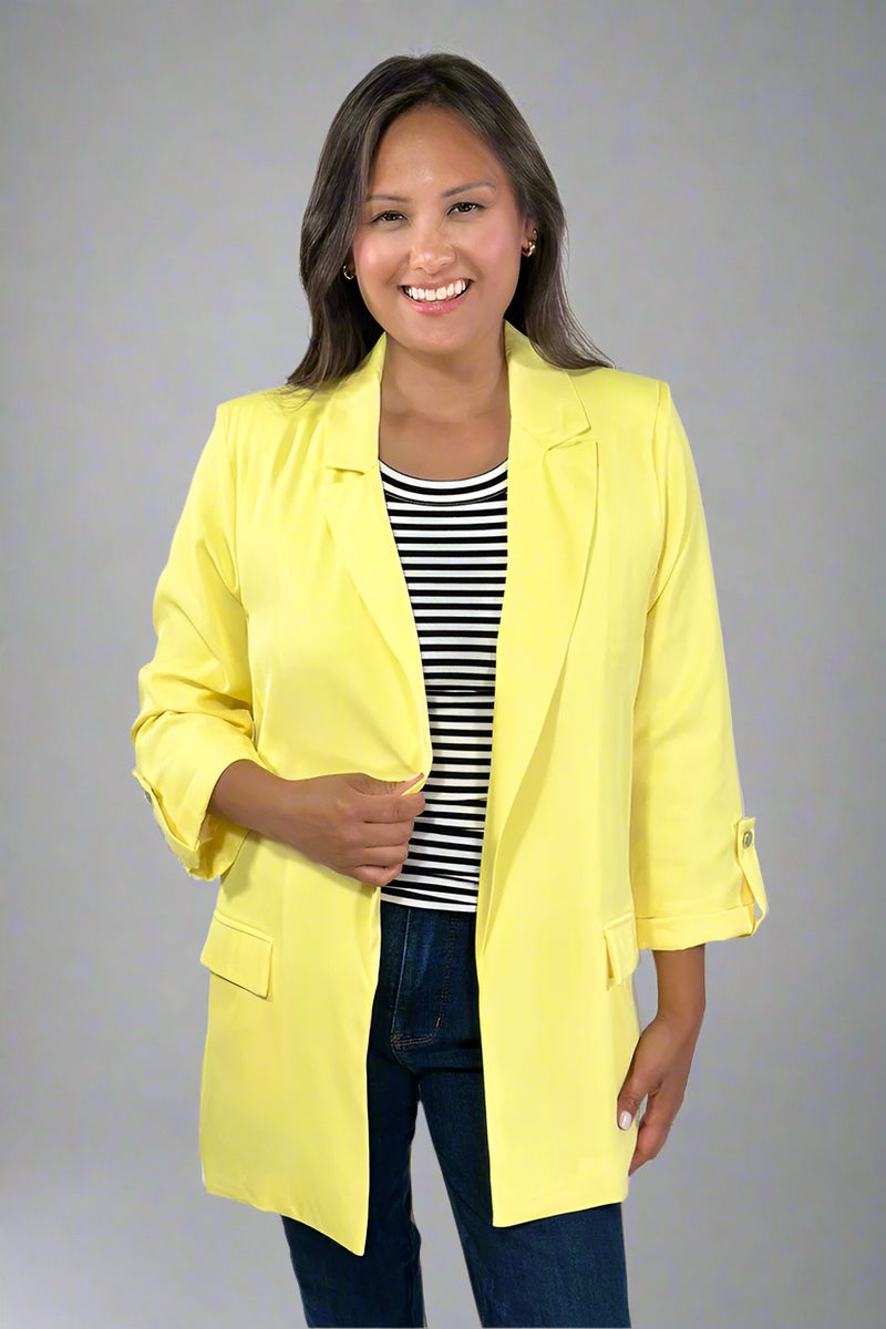 Roll Up Sleeve Open Blazer - Yellow