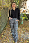 Plaid Elastic Waist Pants Grey