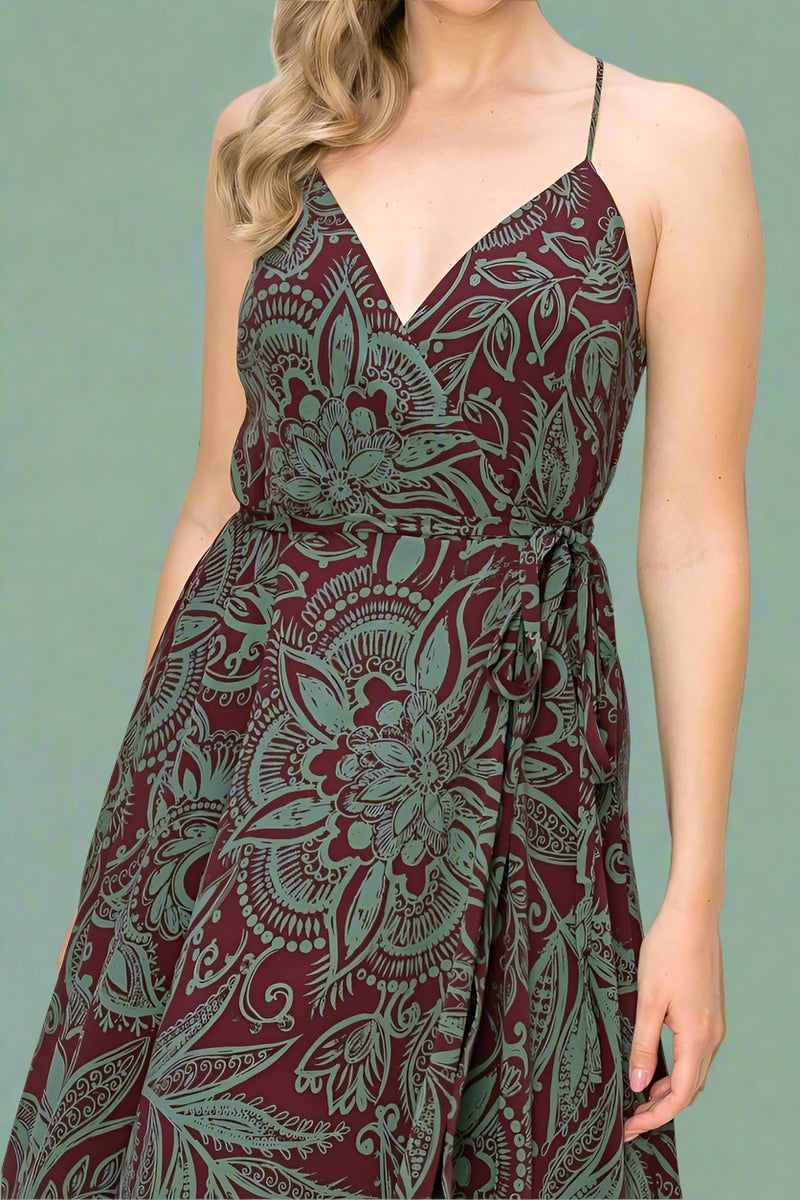 Paisley Sleeveless Wrap Maxi - Burgundy