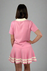 Contrast Collar Light Sweater Top - Pink
