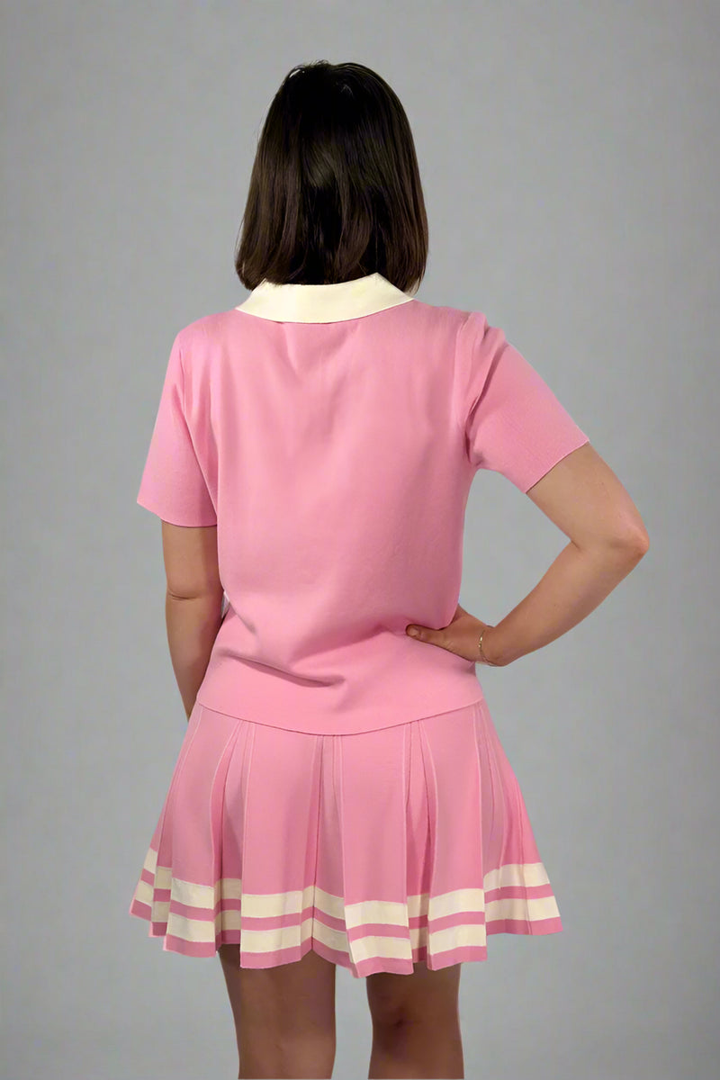 Contrast Collar Light Sweater Top - Pink