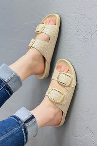 Desiree - Beige Woven Slide Gold Buckles