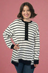 Oversized Striped Button Top - Ivory
