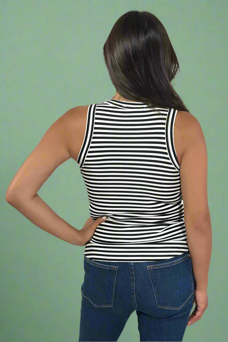 Striped Fitted Tank Top - Black