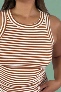 Striped Fitted Tank Top - Tan