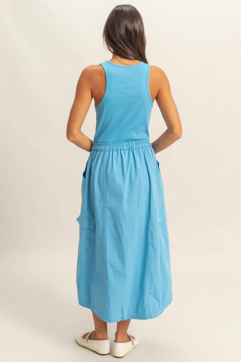 Sleeveless Cargo Midi Dress - Blue