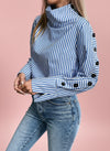 Button-Up High Neck Pullover Shirt - Blue