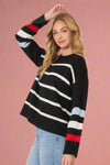 Striped Round Neck Sweater - Black