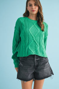 Adela Cable Knit Sweater - Lily Pad