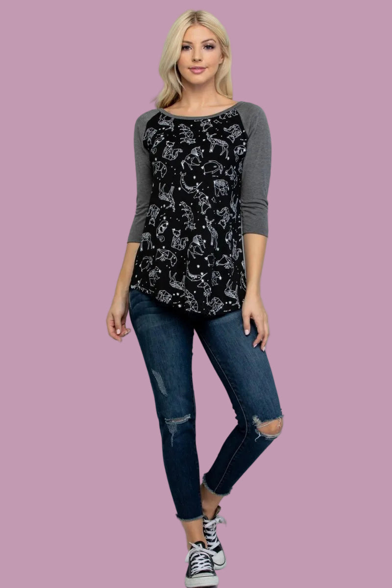 Celestial Animal Print Raglan Shirt