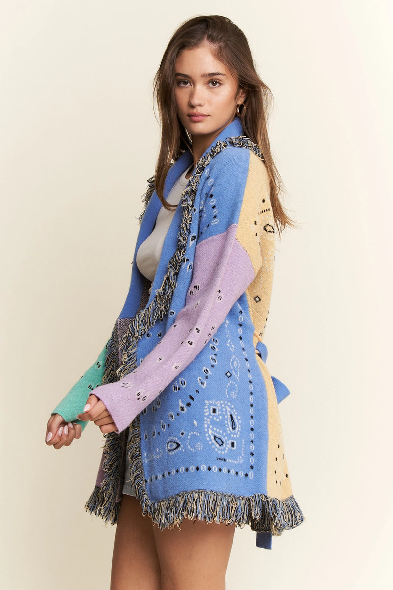 Paisley Print Contrast Cardigan - Lavender
