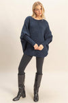 Chenille Boat Neck Sweater - Navy