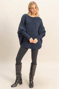 Chenille Boat Neck Sweater - Navy