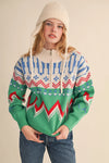 Mock Neck Half Zip Sweater - Bright Green