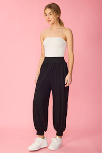 Solid Harem Pants With Pockets Black