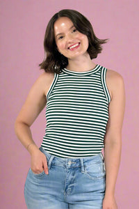 Striped Fitted Tank Top - Green