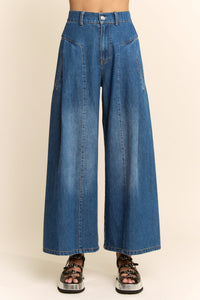 High Waisted Front Slit Wide Jeans