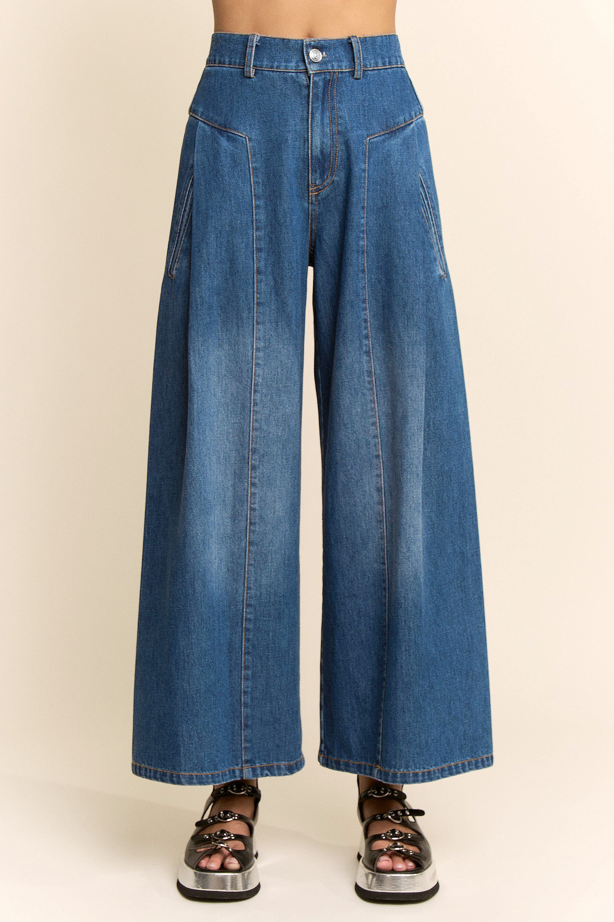 High Waisted Front Slit Wide Jeans