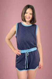 French Terry Sleeveless Romper - Navy