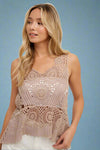 Open-Knit Crochet Top - Latte