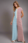 Short Sleeve Striped Jumpsuit - Sky