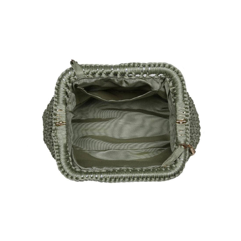 Anastasia Straw Clutch With Chain Strap - Sage