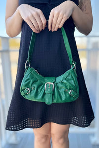 Grunge Buckle Baguette Shoulder Bag - Green