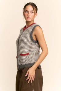 Striped Sweater Vest - Wine