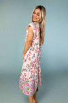 Mixed Print Midi Dress - Pink