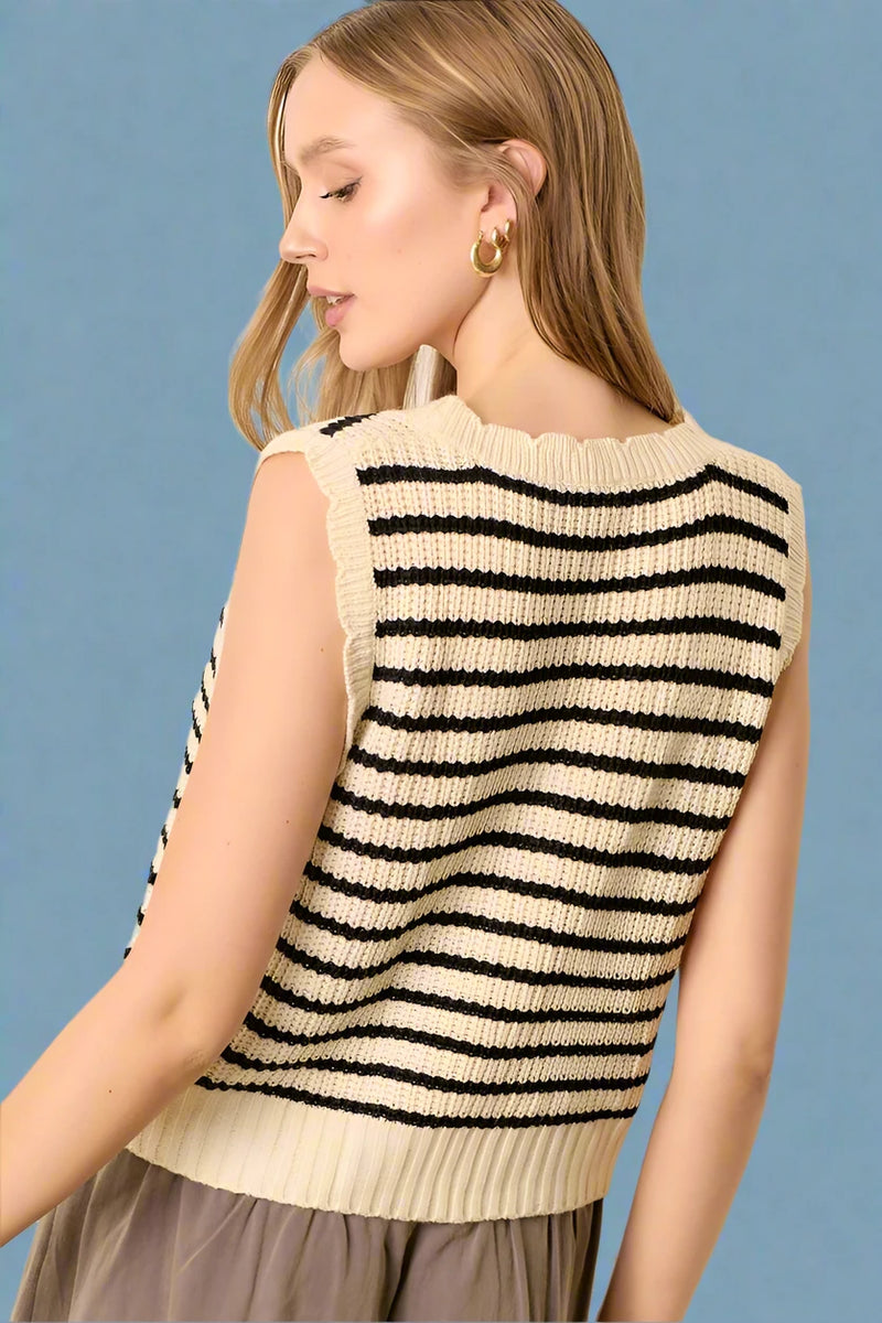 Striped Sweater Vest - Ivory