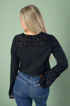 V-Neck Lace Button Down Top - Black