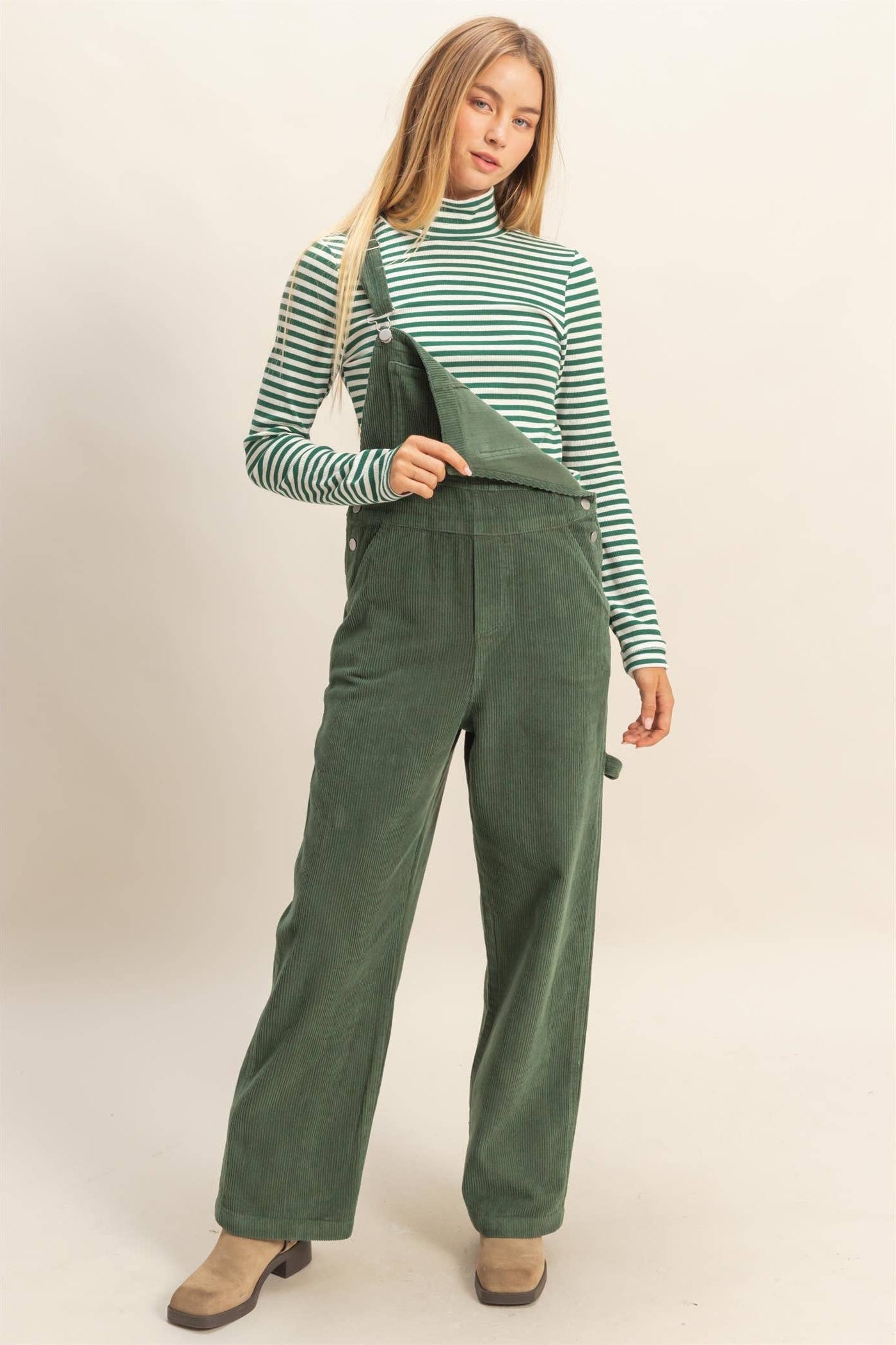 サロペット・オーバーオール・オールインワン L'Appartement STAMMBAUM Corduroy Overall Mineral Washed Corduroy Overall- Olive Jumpsuit Ribbed Hyfve
