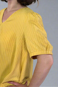 Crinkle Stripe Blouse - Yellow