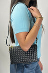 Woven Three Compartment Crossbody Bag - Black