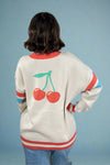 Oversized Cherry Varsity Cardigan - Cream