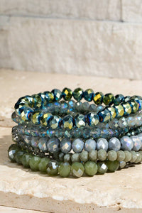 Glass Bead 9 Set Bracelet - Olive