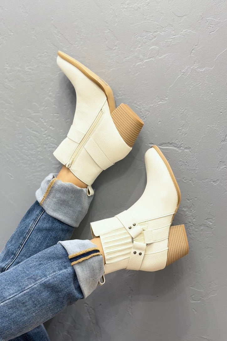 The Caleb - White  Paneled Moto Bootie