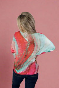 Tie-Dye Round Knit Long Sleeve - Aqua