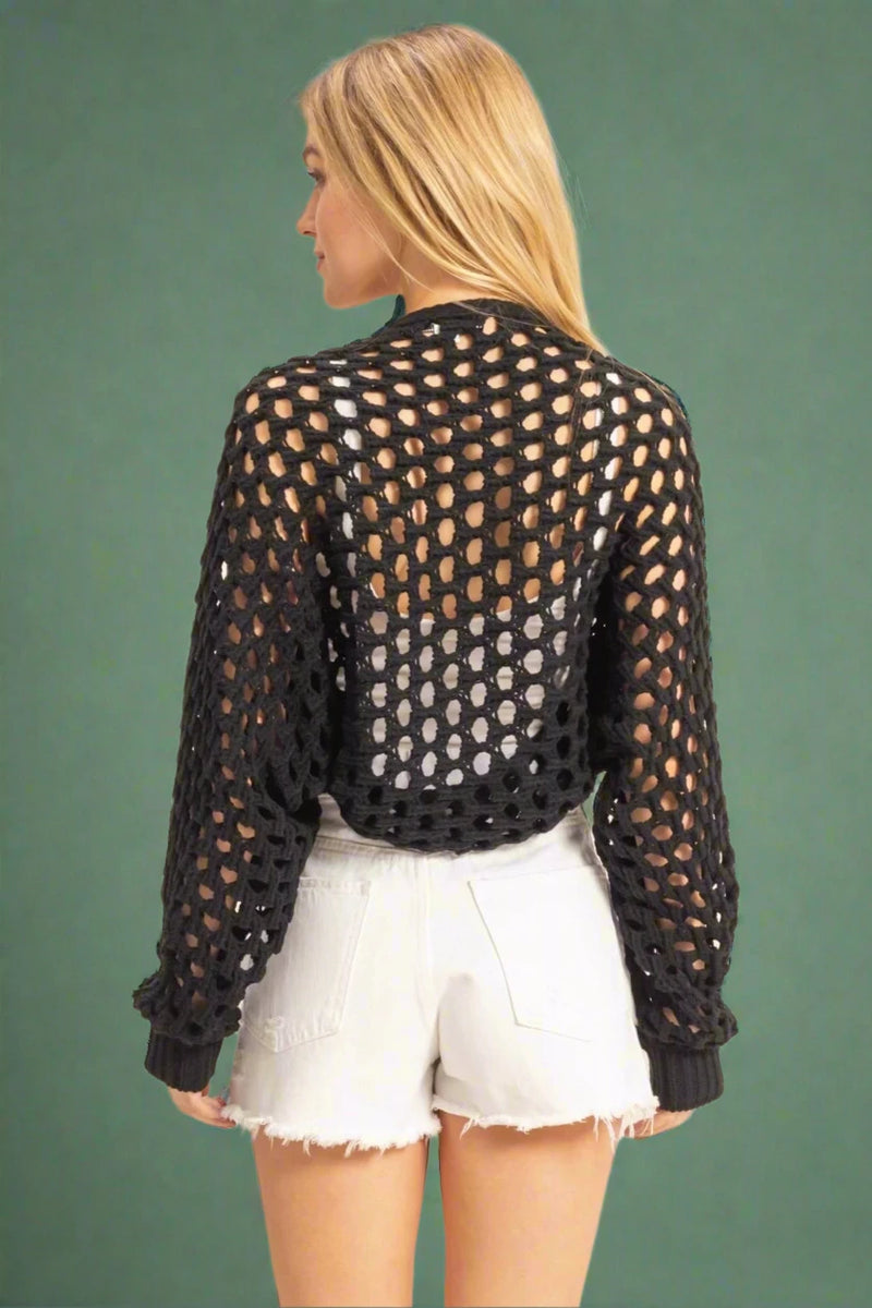 Open Stitch Bolero Cardigan - Black