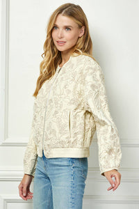 Floral Quilted Zip Jacket - Cream