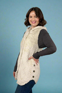 Hooded Cable Fleece Vest - Cream