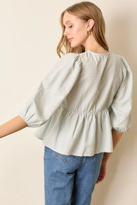 Plaid Top With Ties - Light Blue