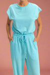 Short Sleeve Casual Jumpsuit - Aqua