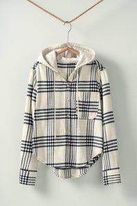 Plaid Hooded Button-Up - Ivory