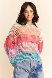 Striped Wide Sleeve Pullover Top