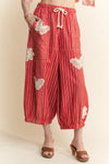 Striped Barrel Embroidered Pants - Red