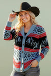 Southwestern Aztec Knit Sweater - Blue