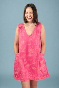 Floral French Terry Mini Dress - Pink