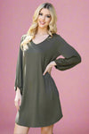 V-Neck Long Sleeve Dress - Olive