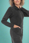 Mineral Wash Cotton Blend Jumpsuit Black